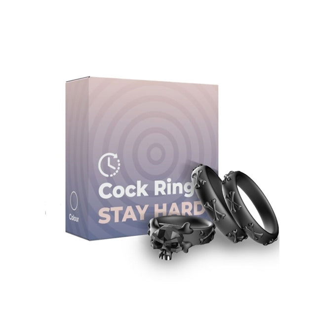 ARMONY Calavera – set de 3 inele din silicon, negru