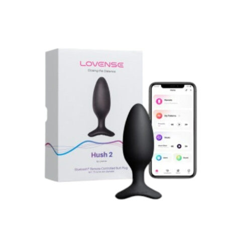 Plug anal LOVENSE - HUSH 2, control prin aplicație, cu 10 funcții de vibrare, lungime inserabilă 13 cm, diametru 5.7 cm, culoarea negru(mare)